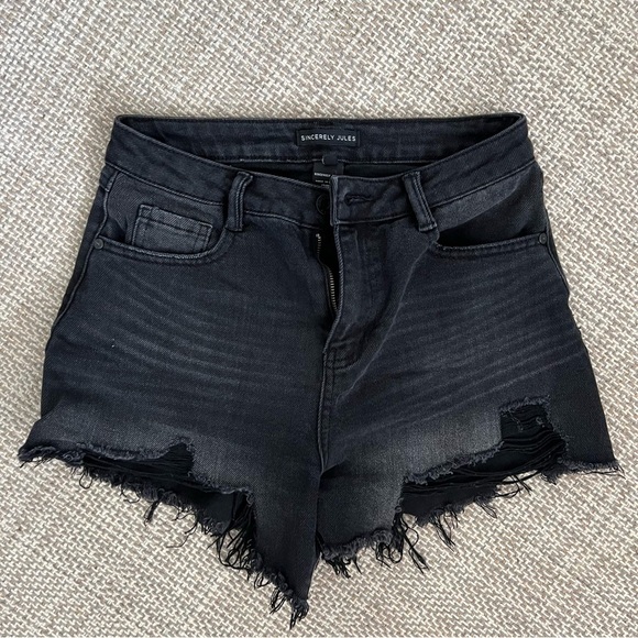 Sincerly Jules Pants - Sincerely Jules Black Distressed Denim Shorts